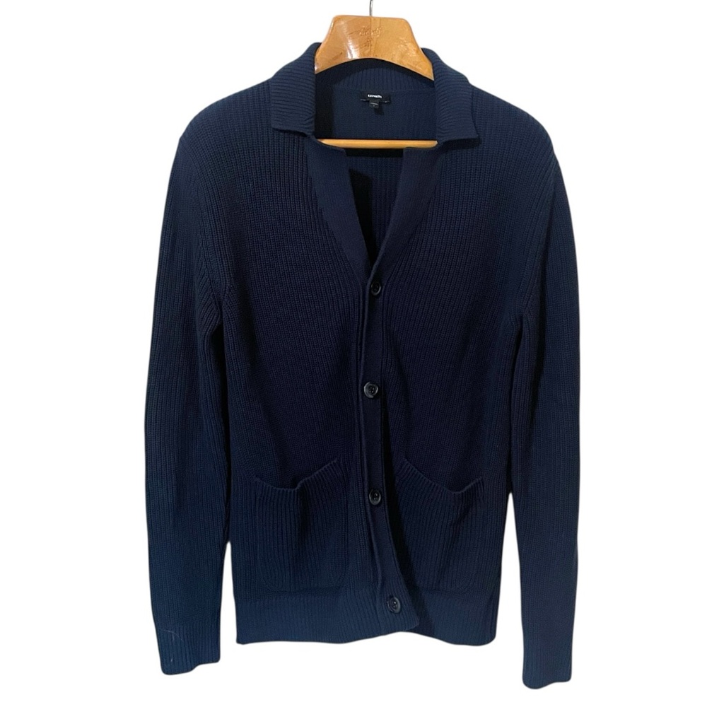 Express Men's Navy Ribbed Cotton 4 Button Cardigan Sweater Men's Size Large